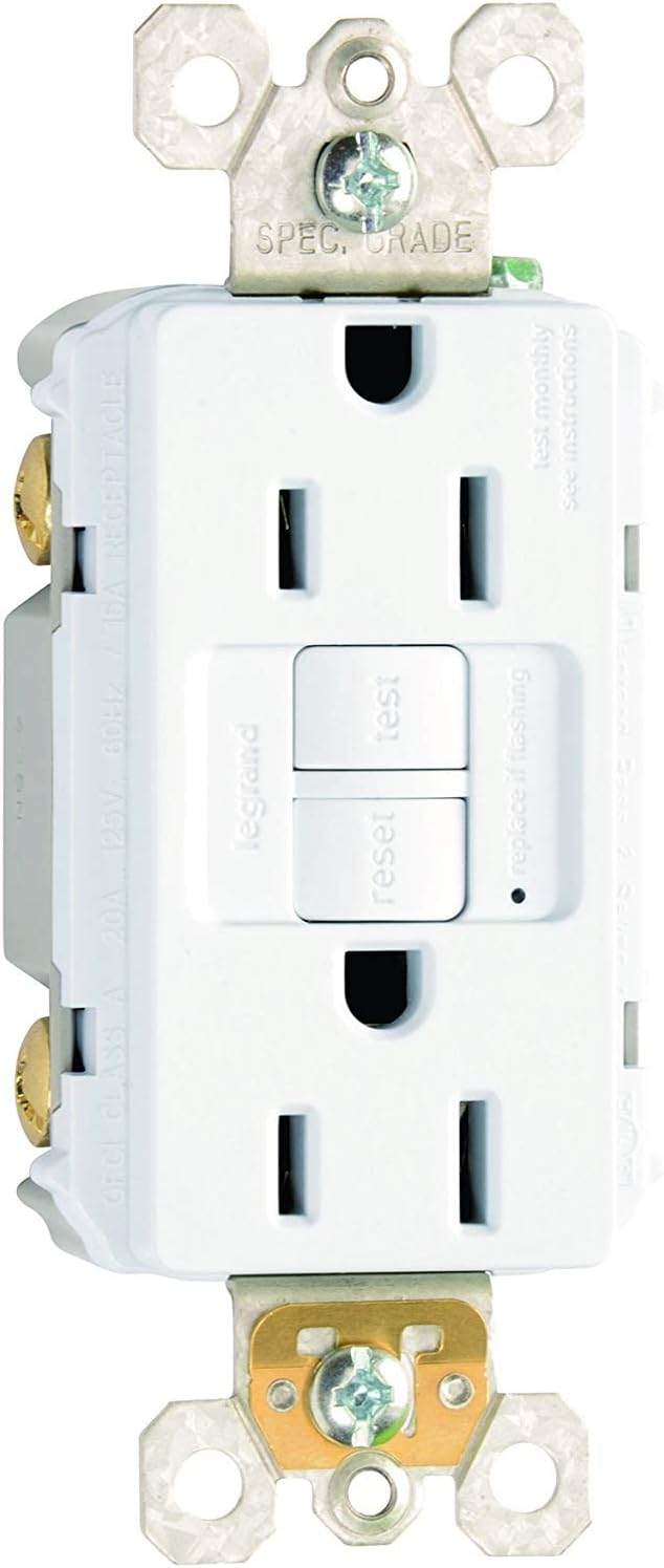 Pass & Seymour radiant Series 1597W3PKCC4 GFCI Duplex Receptacle, Nylon, White, 15 A, 125 VAC, NEMA: 5-15R, 3-Wire