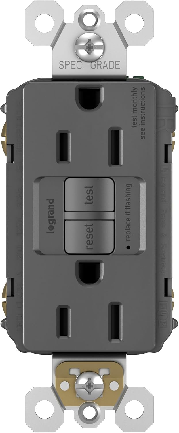 radiant 1597TRUSBACGC4 Self-Test GFCI USB Outlet, Type A/A, 2-Pole, 15/2.1 A, 125 VAC, NEMA 5-15R, Graphite