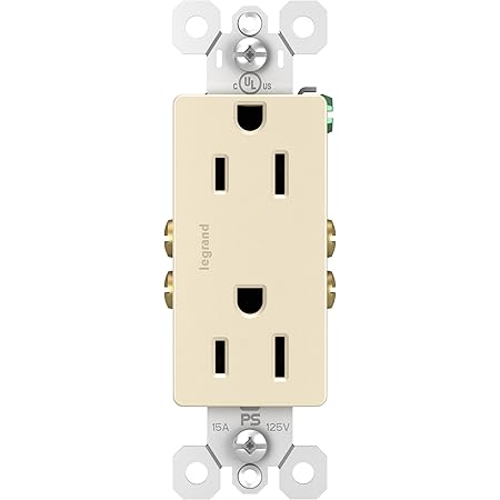 Pass & Seymour radiant Series 885LACP8 Duplex Receptacle, Thermoplastic, Light Almond, 2-Pole, 15 A, 125 V, 3-Wire