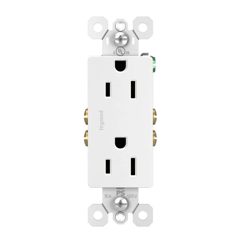 Pass & Seymour radiant Series 885WCP8 Duplex Receptacle, Thermoplastic, White, 2-Pole, 15 A, 125 V, Push, Side Wiring