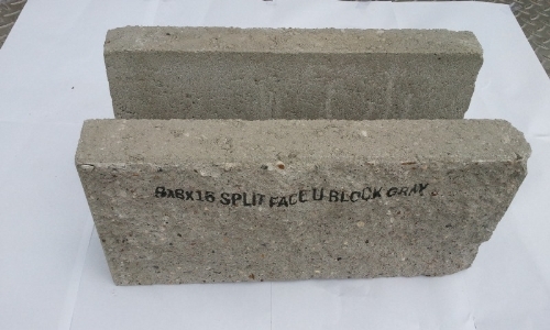 8" x 8" x 16" Splitface U Block Gray