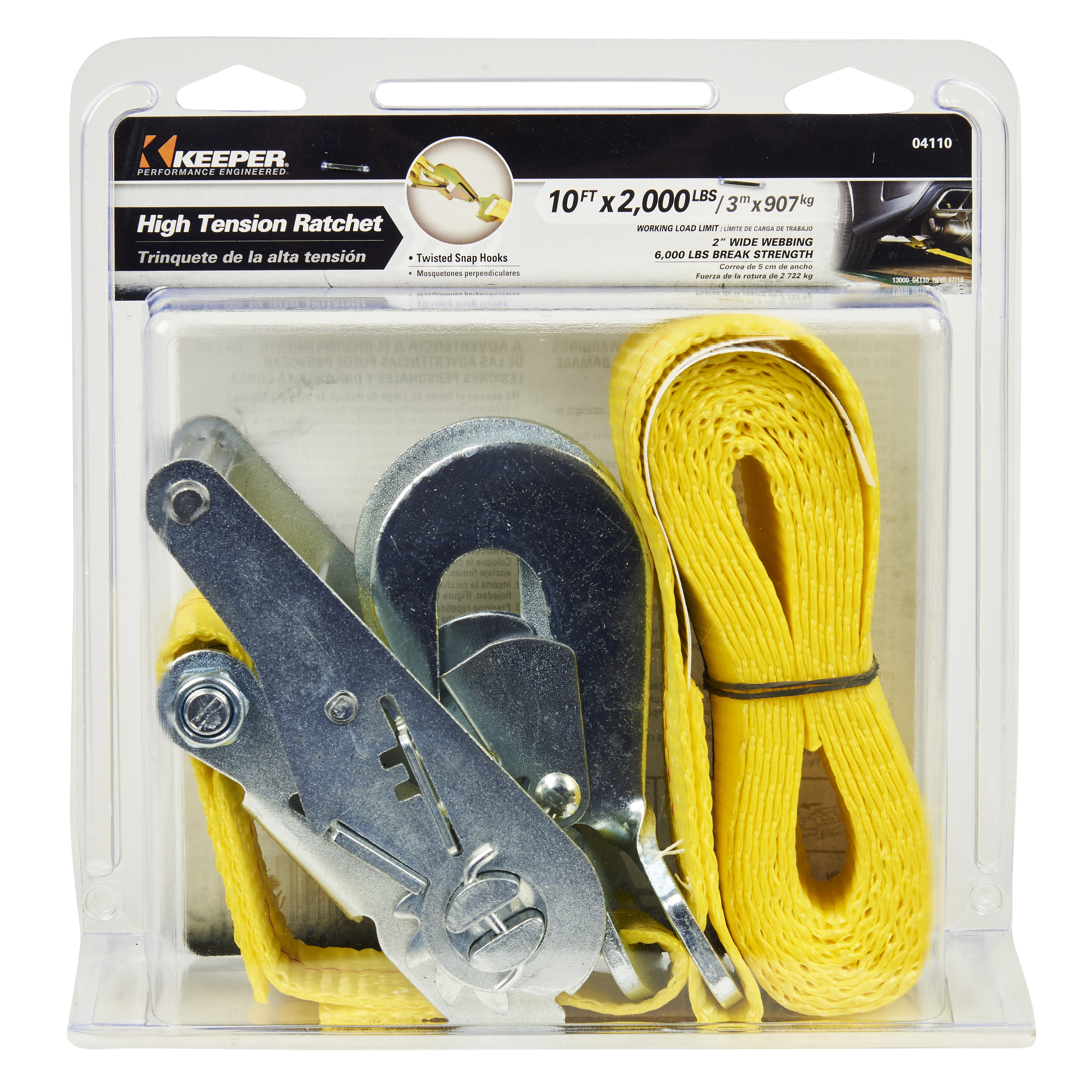 44110 Tie-Down, 2 in W, 10 ft L, 2000 lb Working Load, Snap Hook End