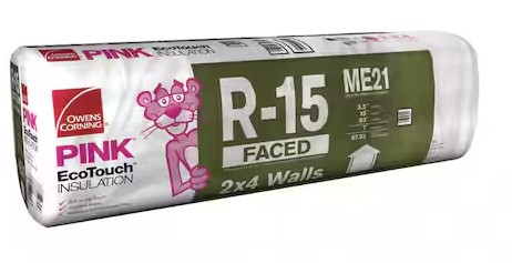 ME21 Faced Insulation, 15 in L, 93 in W, R-15 R-Value, Fiberglass, Pink