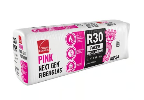 EcoTouch PINK ME24 Insulation, 48 in L, 16 in W, 9-1/2 in Thick, 58.7 sq-ft Coverage Area, R30 R-Value