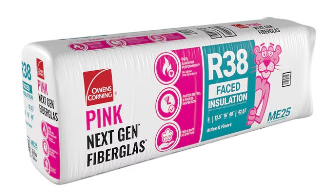 EcoTouch PINK ME25 Batt Insulation, 48 in L, 16 in W, 12 in Thick, 42.7 sq-ft Coverage Area, R38 R-Value