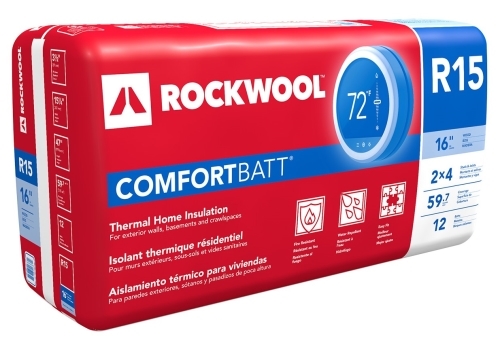 Rockwool Comfortbatt R-15, Stone Wool Batt Insulation, RXCB351525, 3.5"x15.25"x47", 59.7 sq-ft Coverage Area