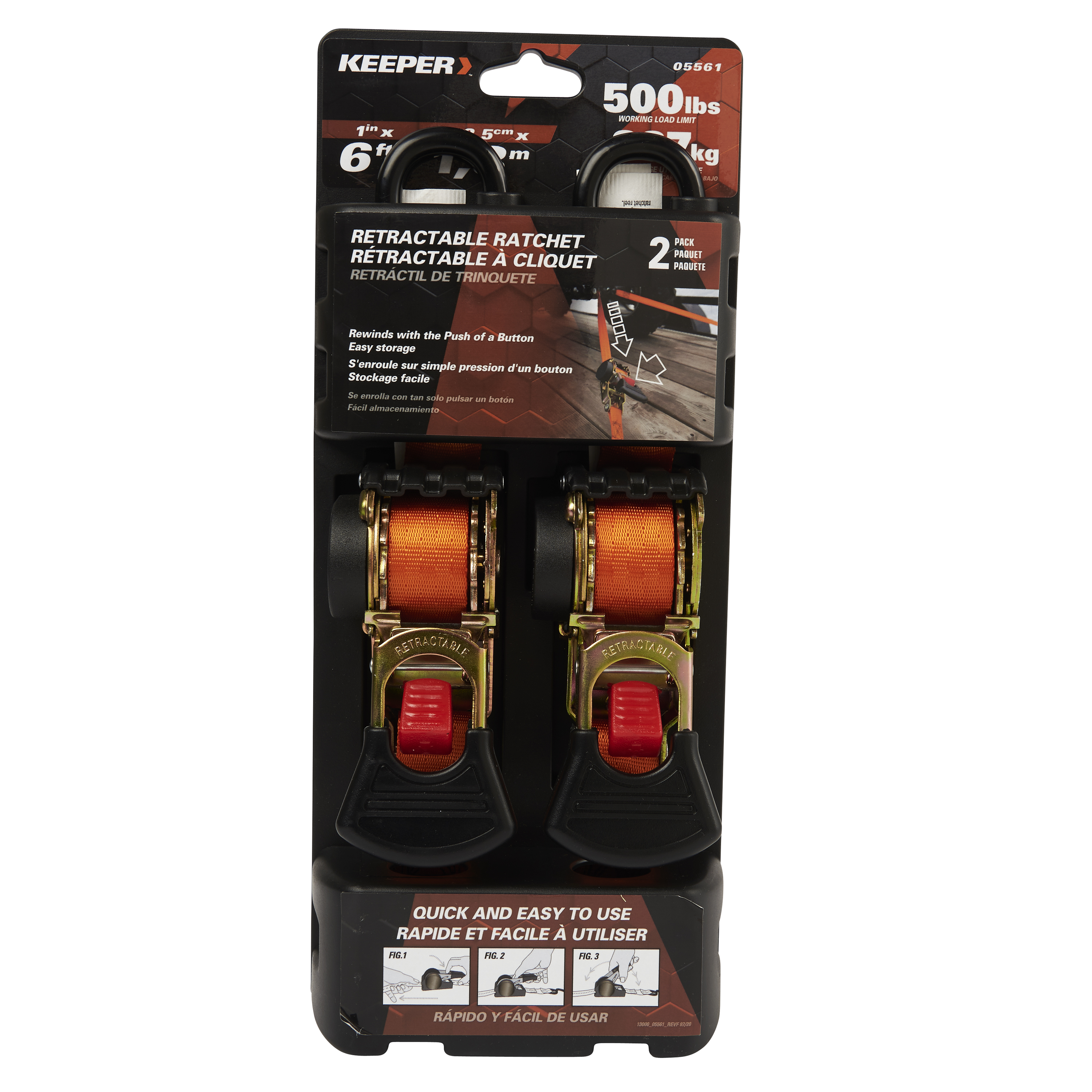 05561 Tie-Down, 1 in W, 6 ft L, Polyester, Orange, 500 lb, S-Hook End Fitting