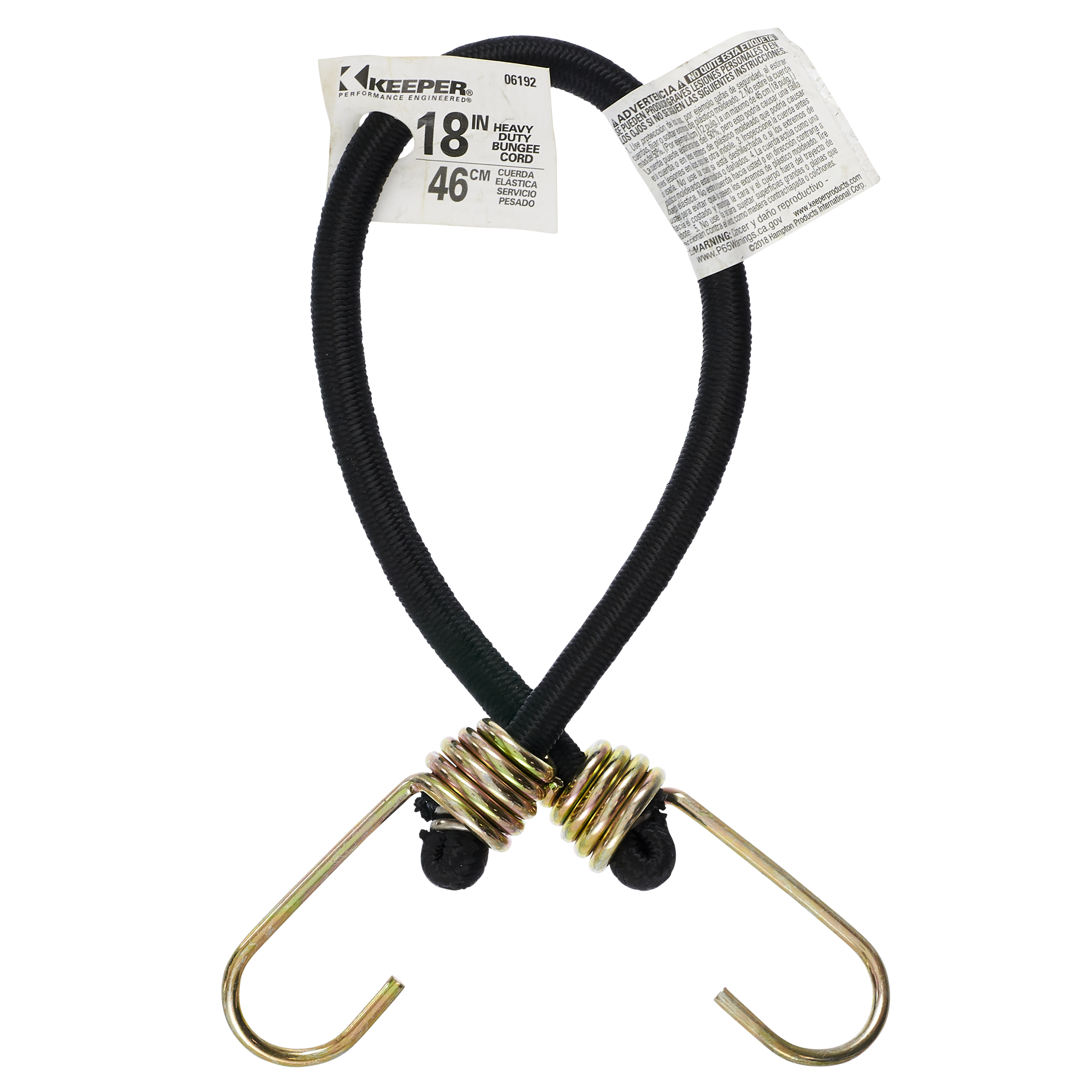 A06019Z Bungee Cord, 18 in L, Rubber, Black/Gray, Hook End