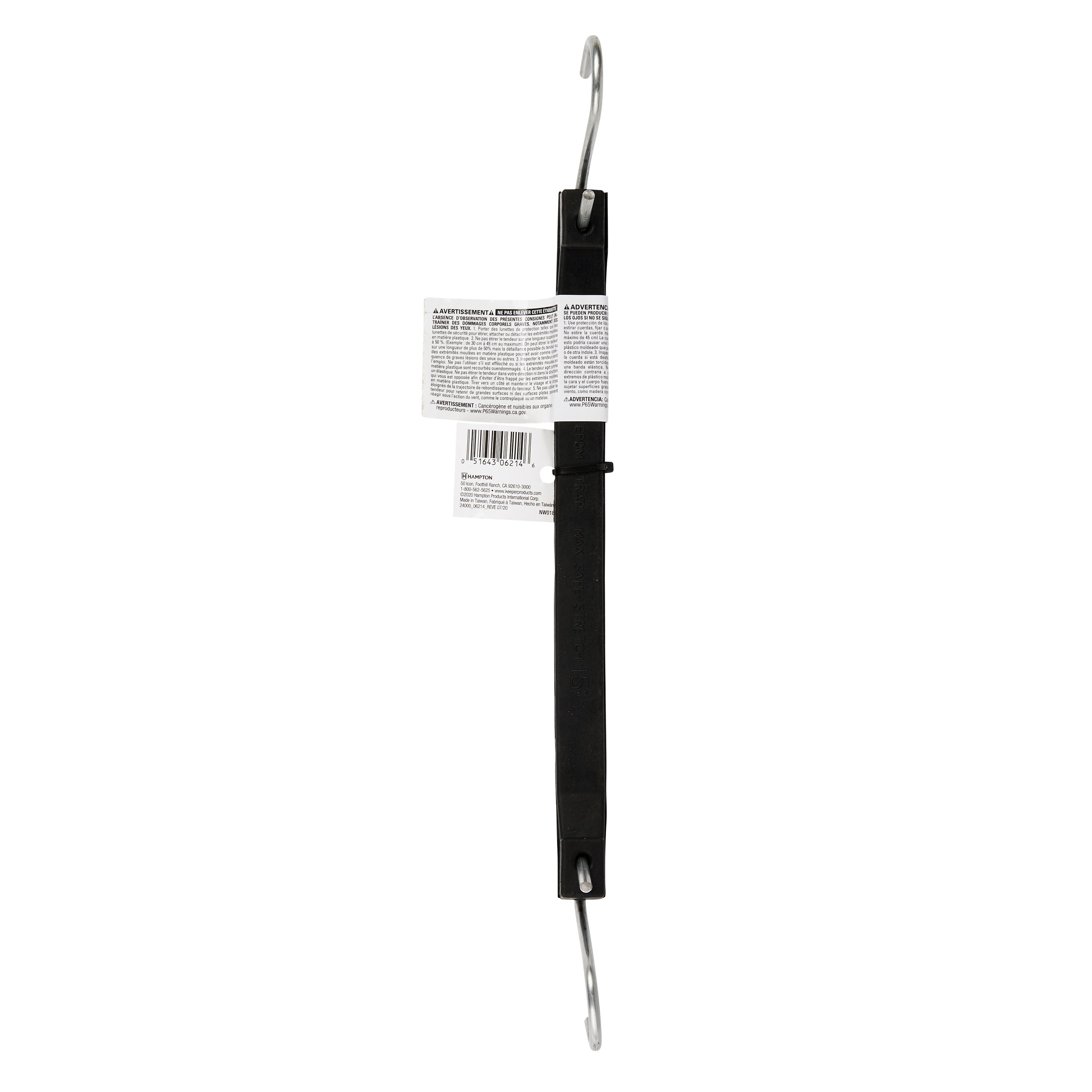 06214 Strap, 3/4 in W, 14 in L, EPDM Rubber, Black, S-Hook End