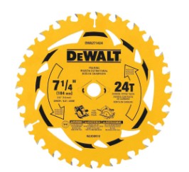DWA261224 Circular Saw Blade, 6-1/2 in Dia, 5/8 in Arbor, 24-Teeth, Tungsten Carbide Cutting Edge