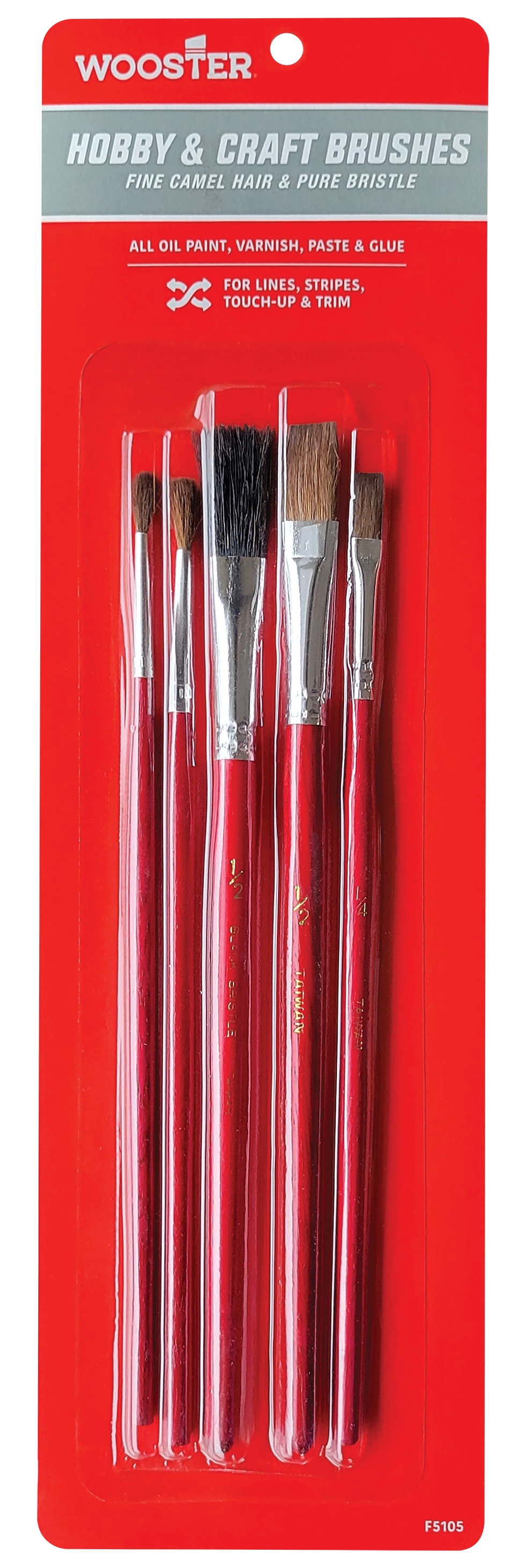 F5105 Artist Paint Brush Set, Plastic Handle, 7-7/8 in OAL