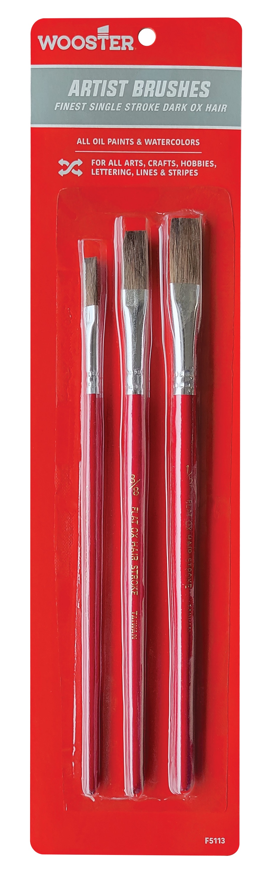 F5113 Artist Paint Brush Set, Plastic Handle, 7-3/4 in OAL