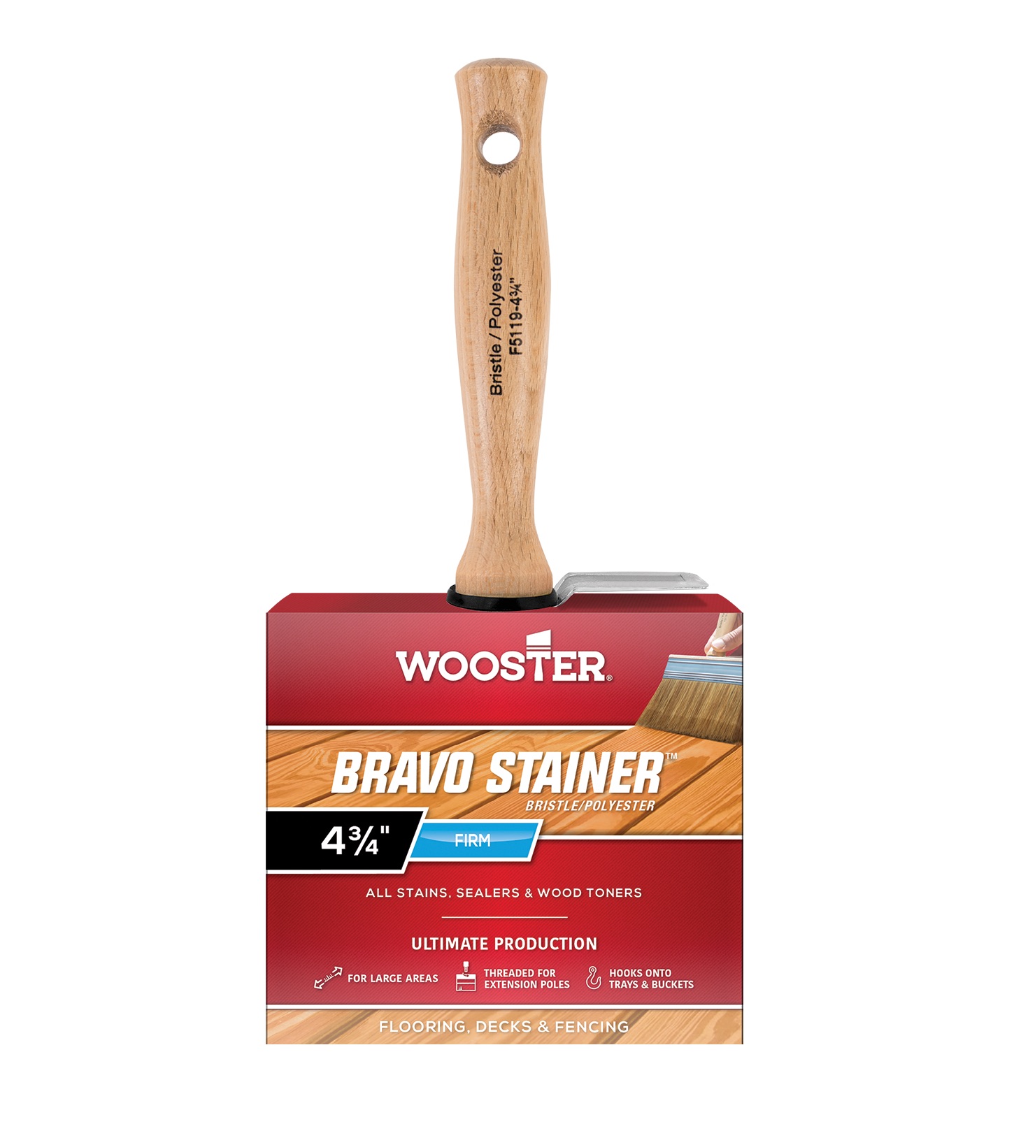 F5119-4-3/4 Paint Brush, 4-3/4 in W, 2-3/4 in L Bristle, China/Polyester Bristle, Threaded Handle
