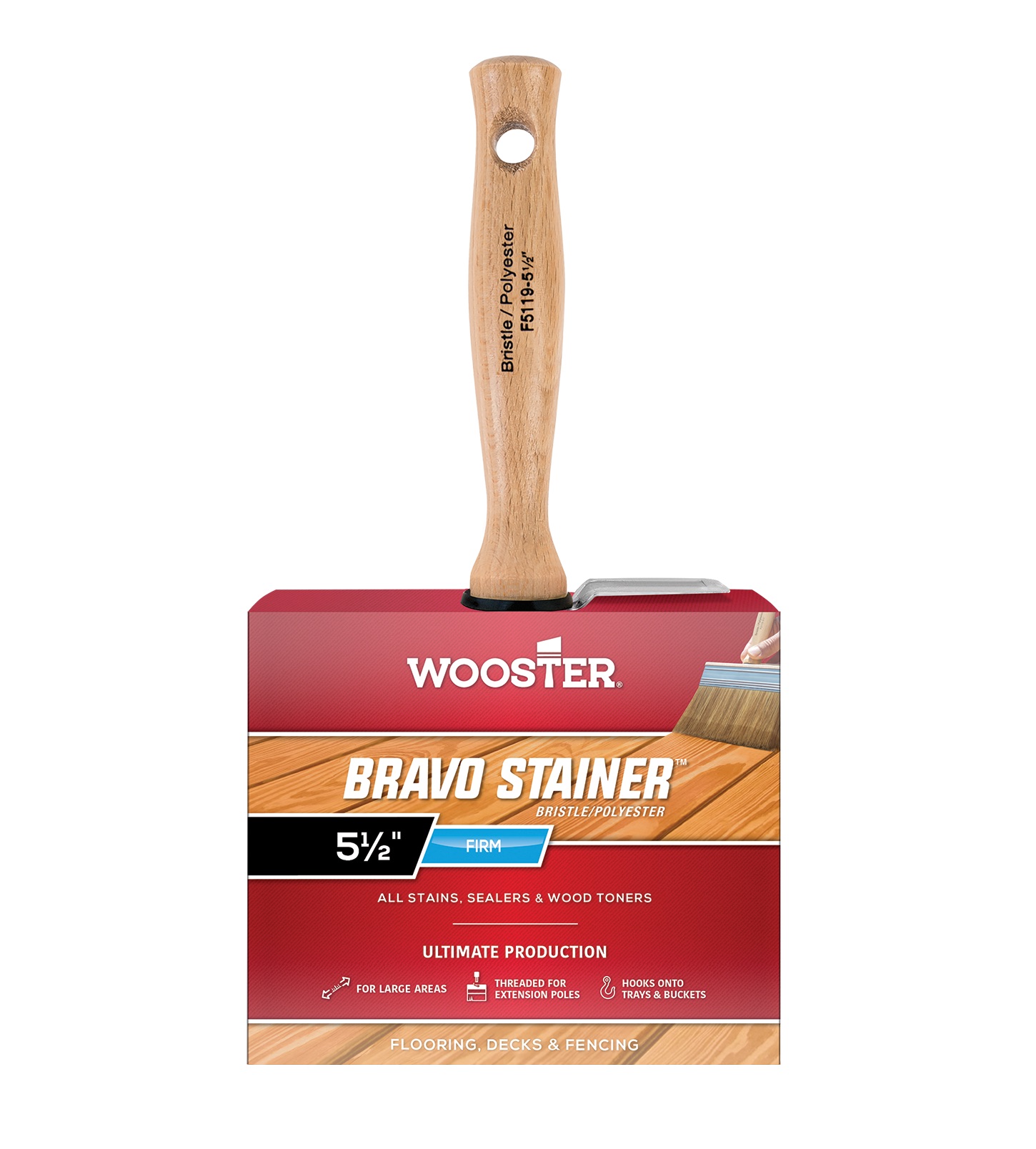 F5119-5-1/2 Paint Brush, 5-1/2 in W, 3-1/4 in L Bristle, China/Polyester Bristle, Threaded Handle