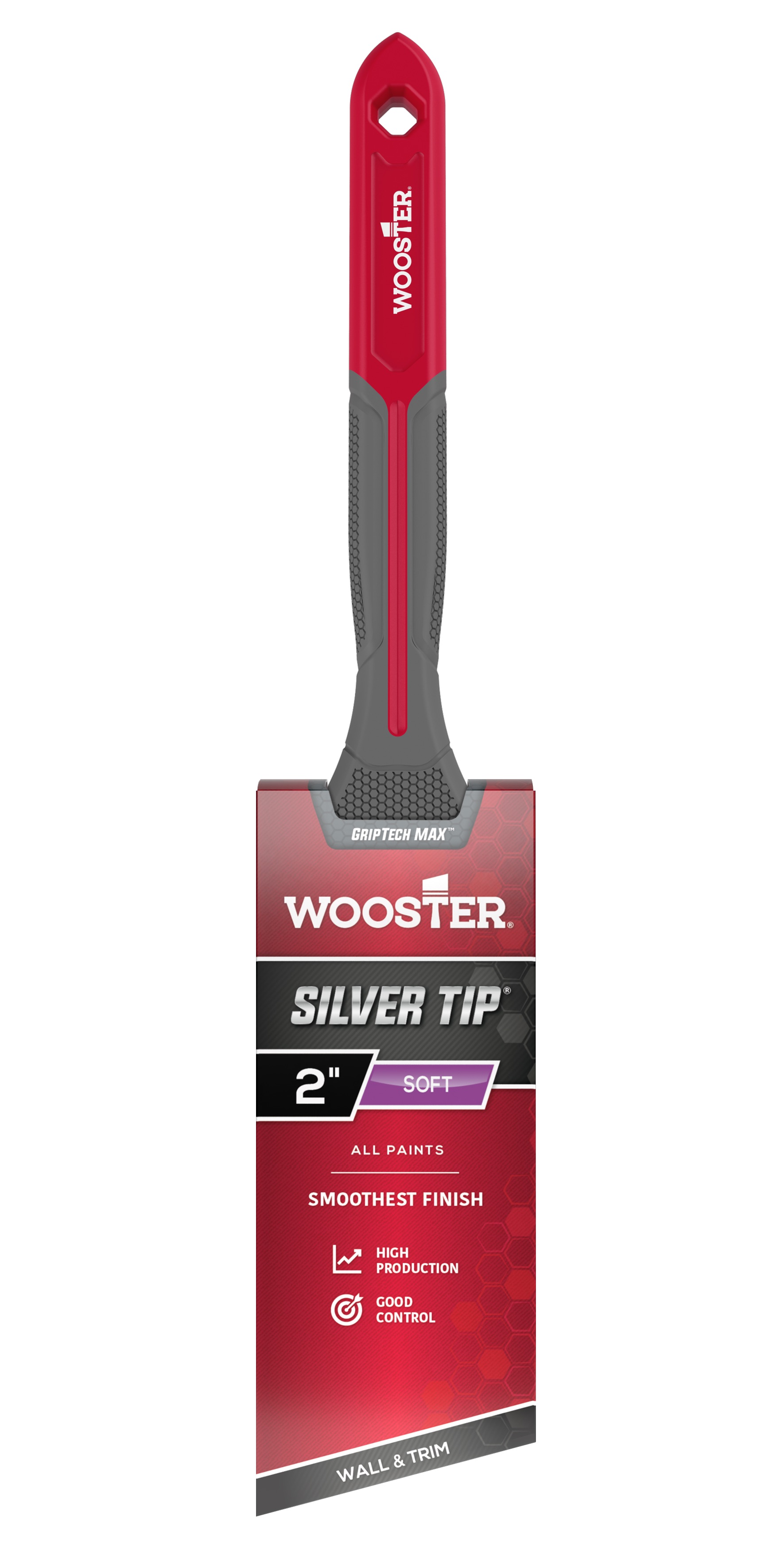 Silver Tip GRIPTECH MAX Series G5221-2 Paint Brush, 2 in W, Soft Angle Brush, 2-5/8 in L Bristle, Sash Handle