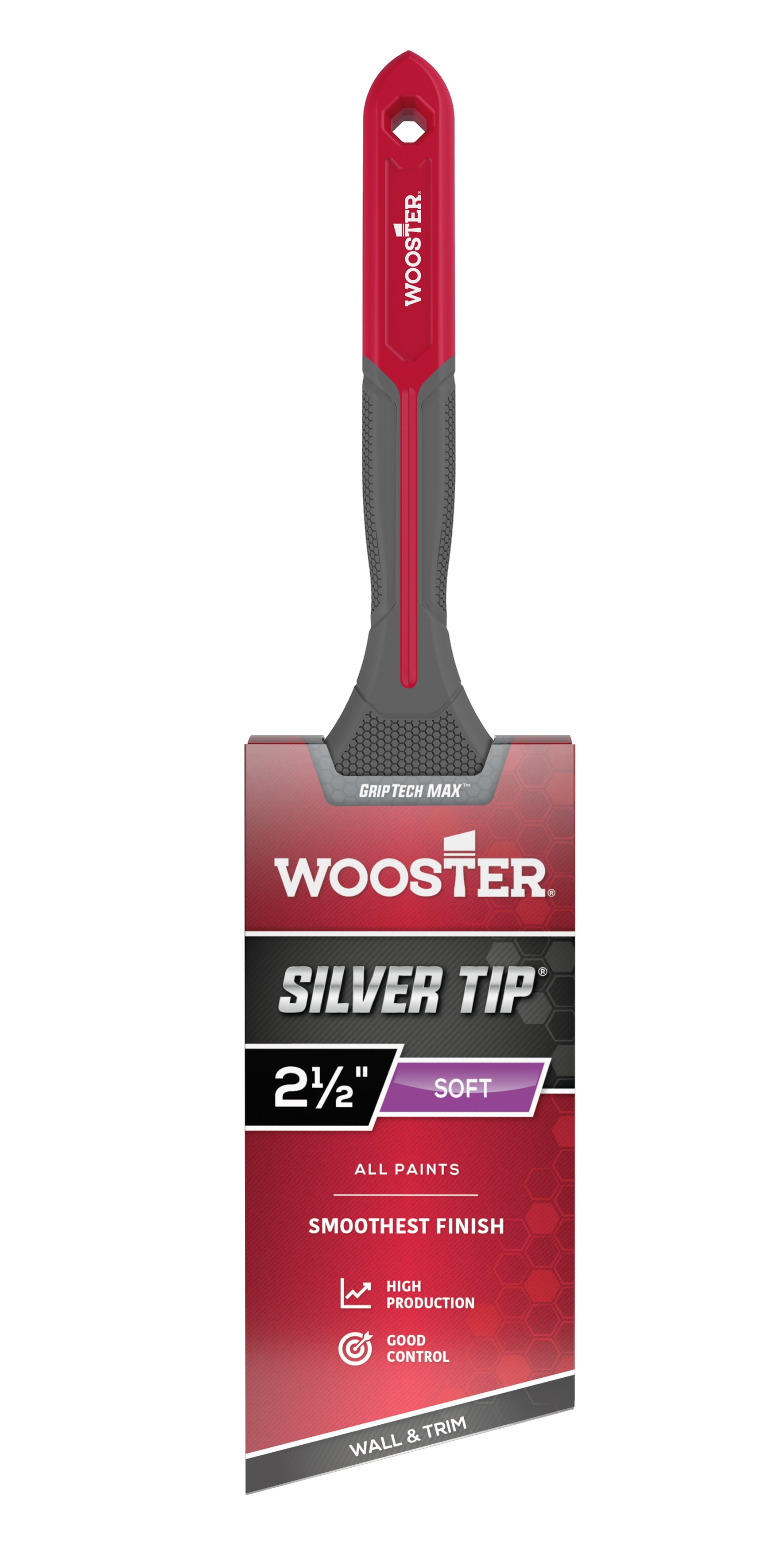 Silver Tip GRIPTECH MAX Series G5221-212 Paint Brush, 2-1/2 in W, Soft Angle Brush, 2-7/8 in L Bristle
