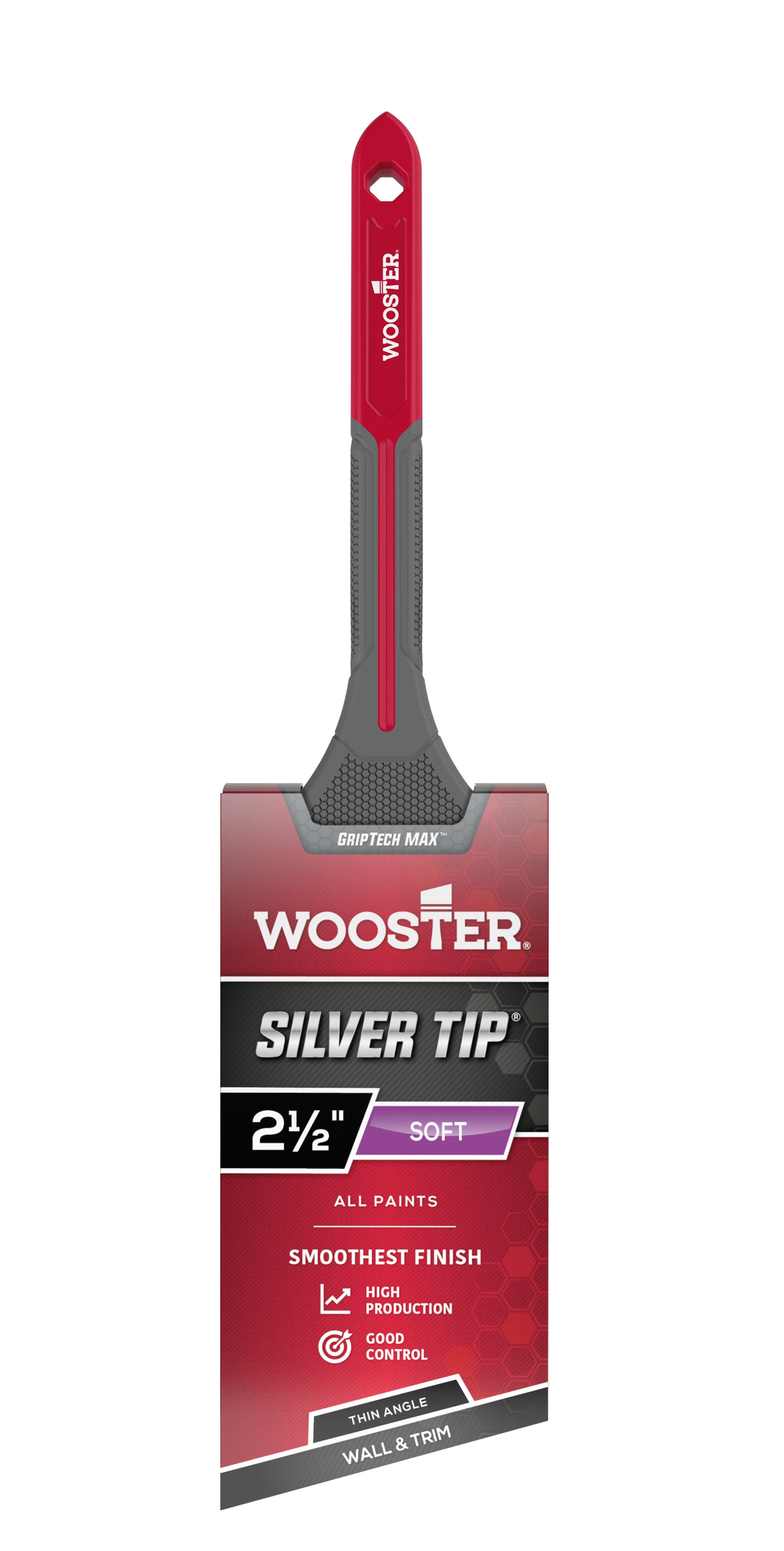 Silver Tip GRIPTECH MAX Series G5224-2 1/2 Paint Brush, 2-1/2 in W, Thin Angle Brush, 2-7/8 in L Bristle