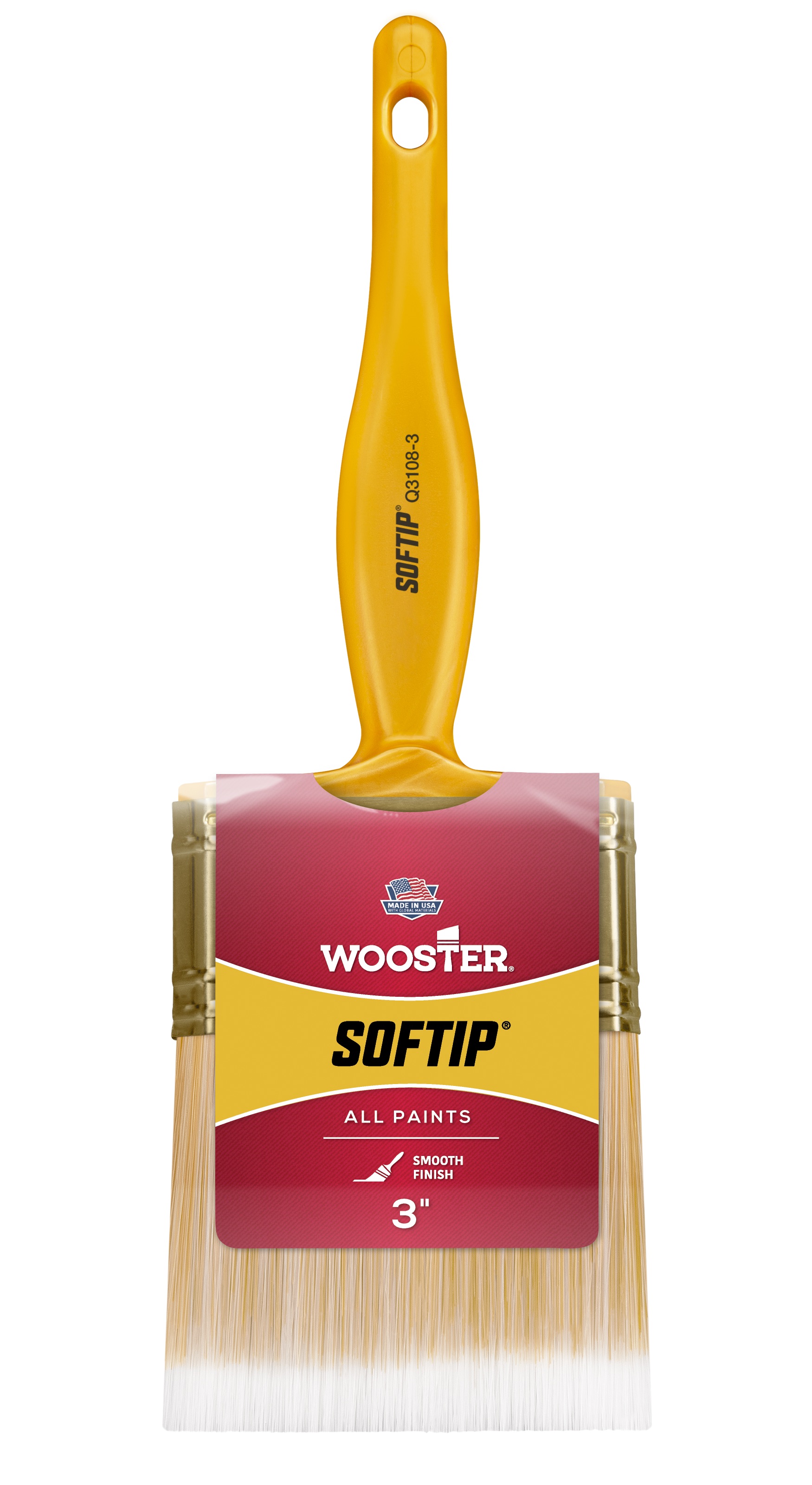 Q3108-3 Paint Brush, 3 in W, 2-11/16 in L Bristle, Nylon/Polyester Bristle, Beaver Tail Handle