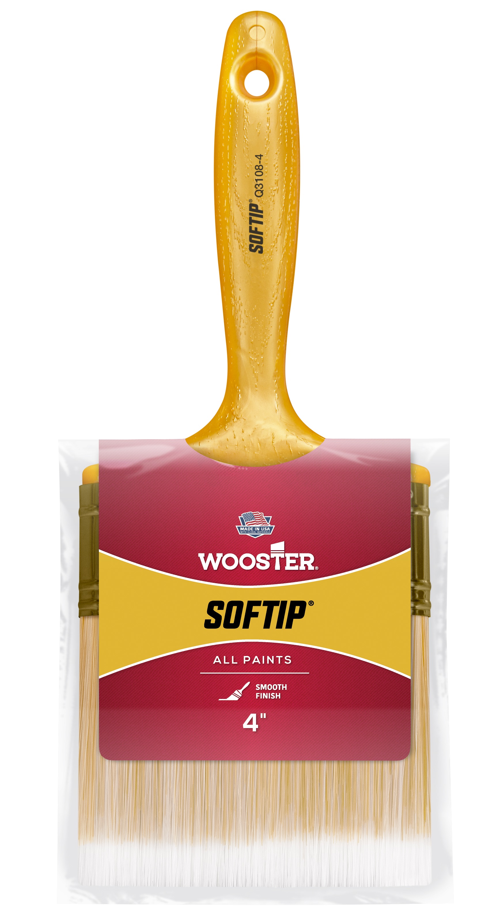 Q3108-4 Paint Brush, 4 in W, 3-3/16 in L Bristle, Nylon/Polyester Bristle, Beaver Tail Handle