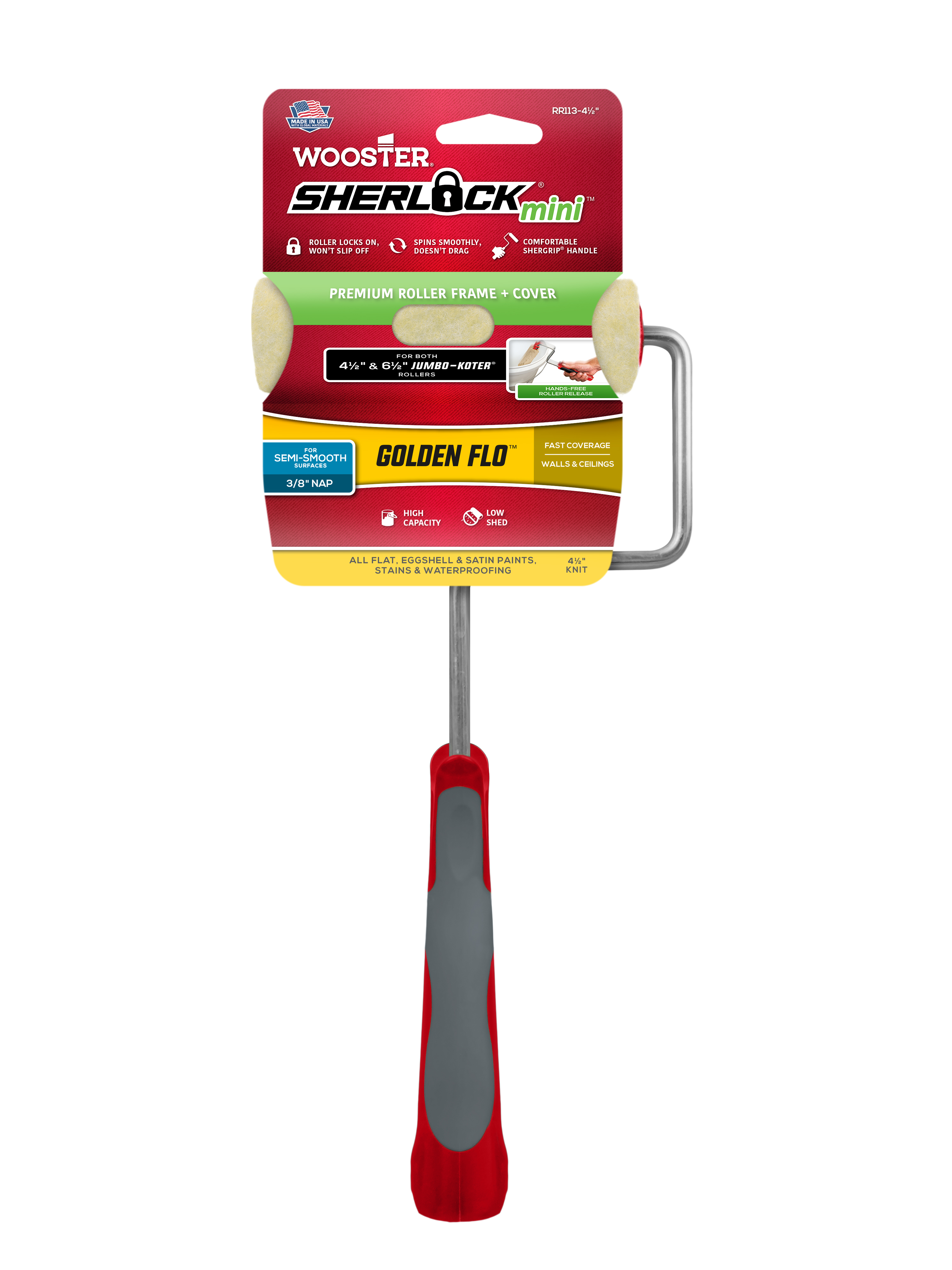 Jumbo-Koter Golden Flo RR115-4 1/2 Frame and Cover, 3/8 in Nap, Fabric Cover, Sher-Grip Handle