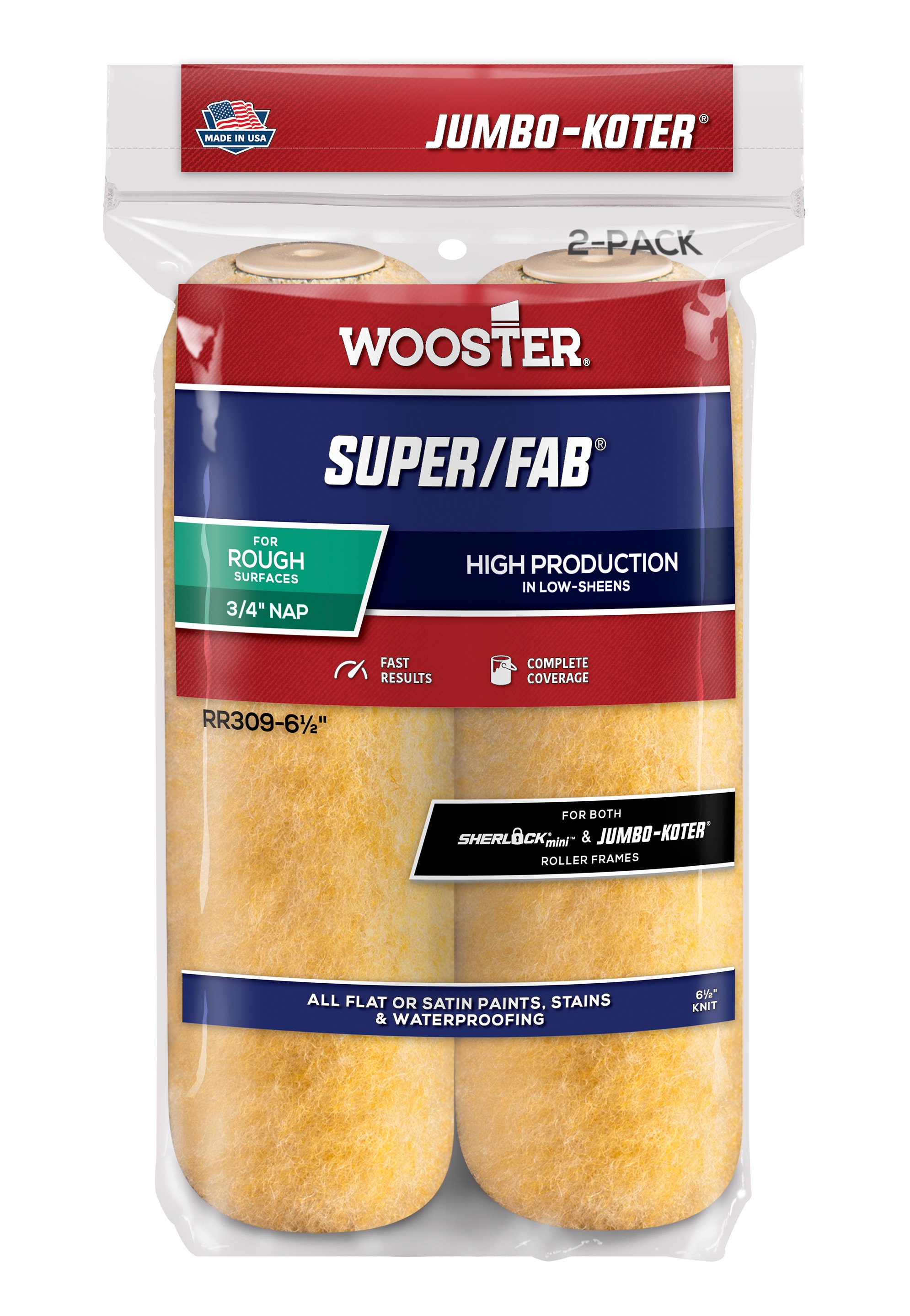 RR309-6 1/2 Roller Cover, 3/4 in Thick Nap, 6-1/2 in L, Fabric Cover, Golden Yellow