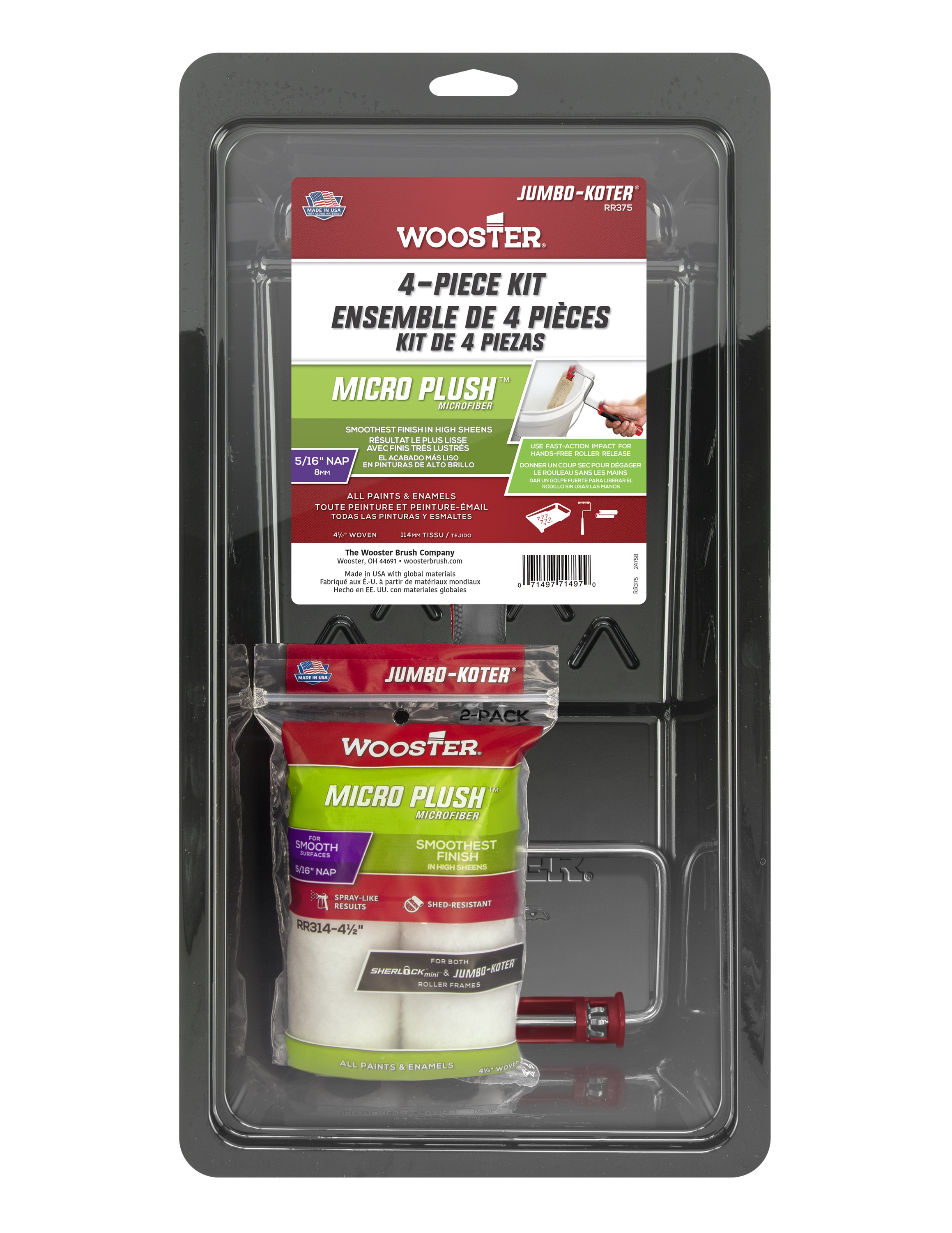 RR375-4 1/2 Trim Roller Kit, Smooth Surface, Microfiber, White, 4-Piece
