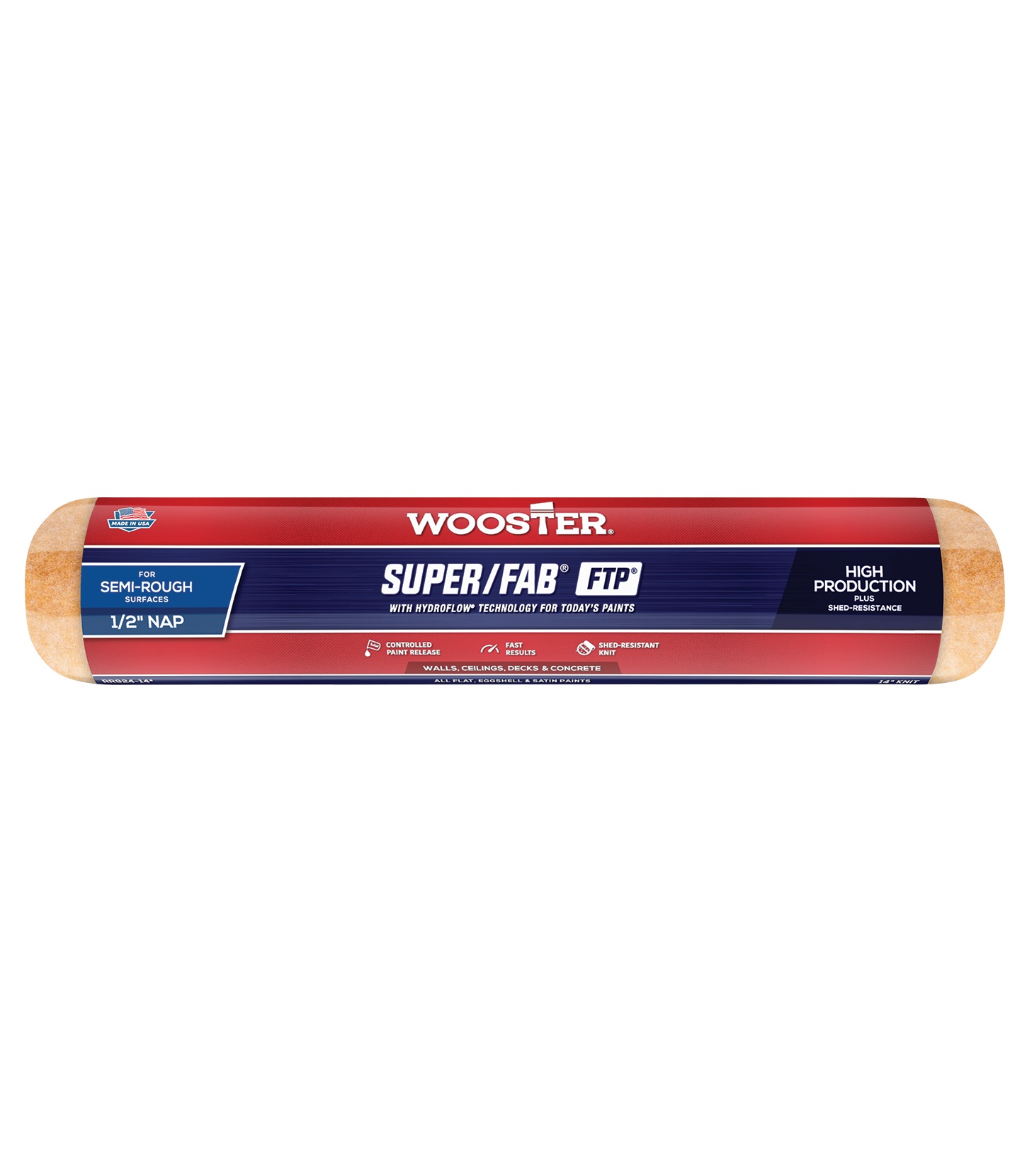 RR924-14 Roller Cover, 1/2 in Thick Nap, 14 in L, Knit Fabric Cover, Lager