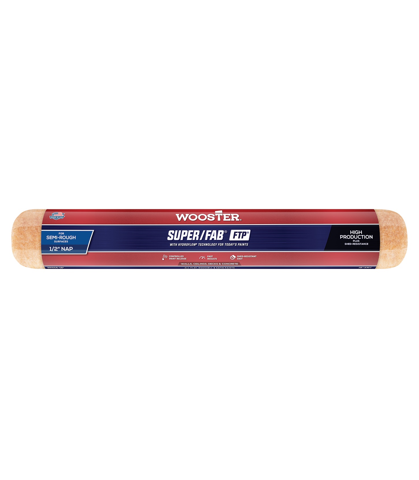 RR924-18 Roller Cover, 1/2 in Thick Nap, 18 in L, Knit Fabric Cover, Lager