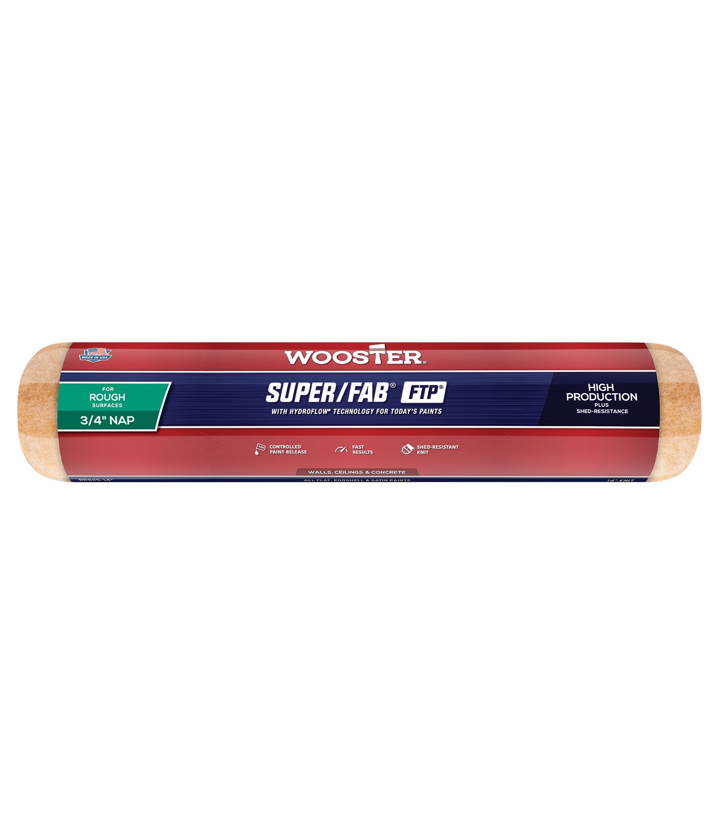 RR925-14 Roller Cover, 3/4 in Thick Nap, 14 in L, Knit Fabric Cover, Lager