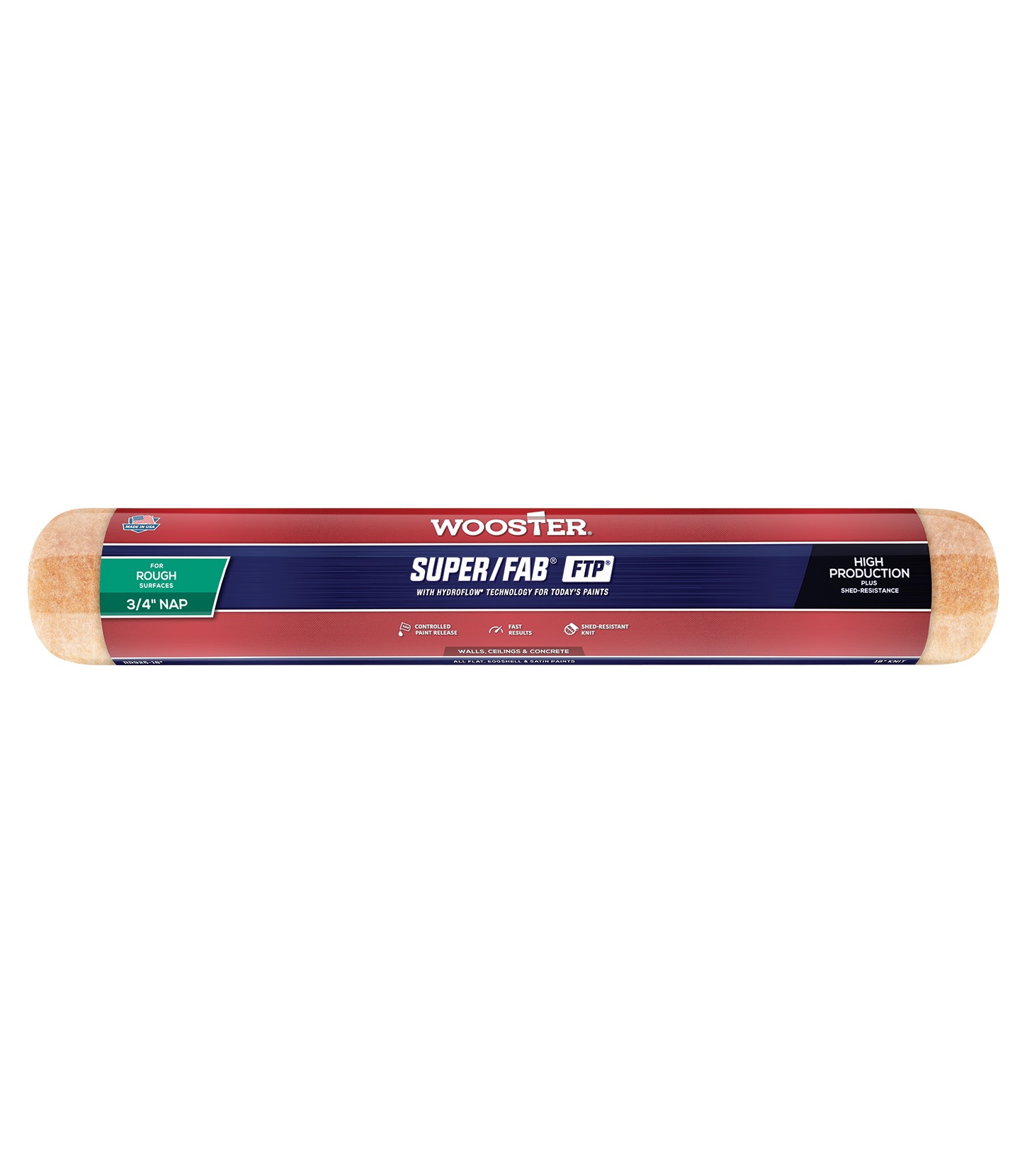 RR925-18 Roller Cover, 3/4 in Thick Nap, 18 in L, Fabric Cover, Lager
