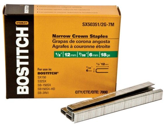 SX50351/2G-7M Crown Staple, 7/32 in W Crown, 1/2 in L Leg, 18 Gauge, Steel