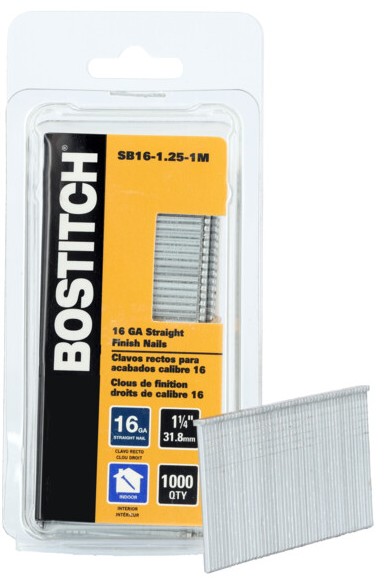 SB16-1.25-1M Finish Nail, 1-1/4 in L, 16 Gauge, Steel, Coated, Round Head, Smooth Shank, 1,000 Count, Straight