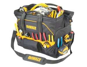 DG5553 Tool Bag, 3-1/4 in W, 21-1/2 in D, 18-3/4 in H, 42-Pocket, Ballistic Poly Fabric, Black/Yellow