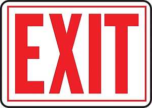 SS-2W Sign, Exit, Red Legend, White Background, Aluminum, 9-1/4 in H x 14 in W Dimensions
