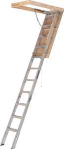 Louisville Elite Series AA2510 Attic Ladder, 7 ft 8 in to 10 ft 3 in H Ceiling, 25-1/2 x 54 in Ceiling Opening, 11-Step