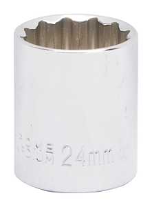 MT6534101 Drive Socket, 24 mm Socket, 1/2 in Drive, 12-Point, Chrome Vanadium Steel, Chrome