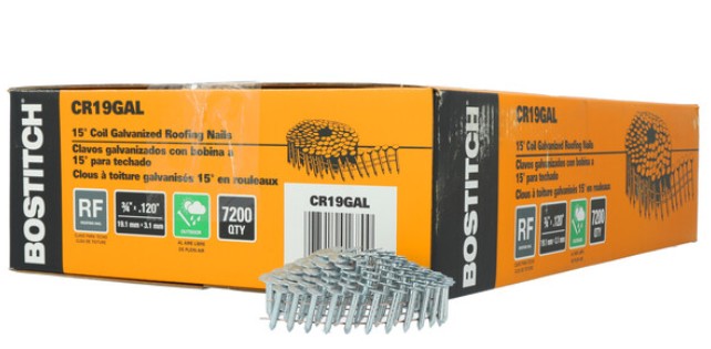 CR19GAL Roofing Nail, 3/4 in L, 11 Gauge, Galvanized Steel, Smooth Shank, 7200 Count, 15 Deg