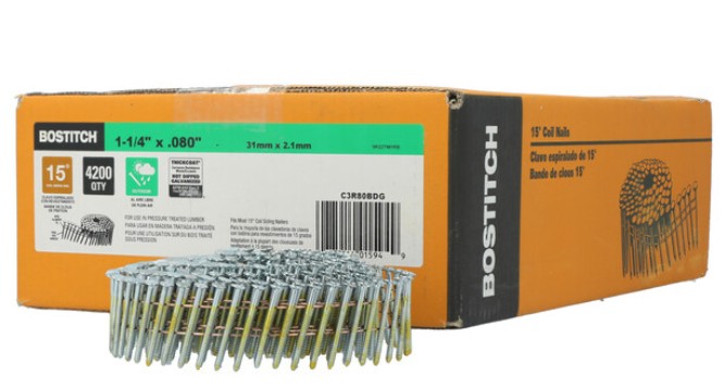 C3R80BDG Siding Nail, 1-1/4 in L, Thickcoat, Ring Shank, 4200 Count, 15 Deg