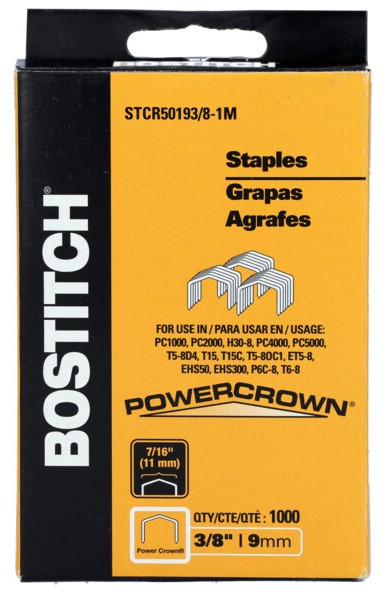 PowerCrown STCR50193/8-1M Staple, 7/16 in W Crown, 3/8 in L Leg, 18 Gauge, Steel