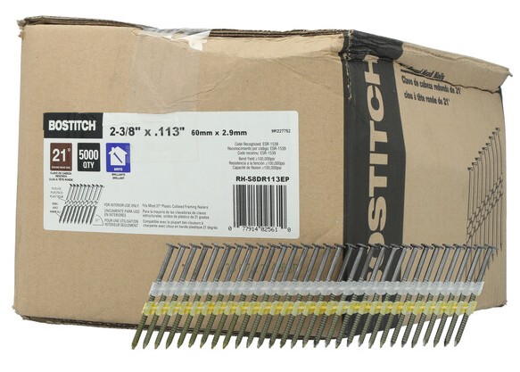 RH-S8DR113EP/X Framing Nail, 2-3/8 in L, 12 Gauge, Steel, Full Round Head, Ring Shank, 5,000 Count, 21 deg
