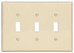 PJ3LA Switch Wallplate, 4.87 in L, 6-3/4 in W, 3-Gang, Polycarbonate, Light Almond, High-Gloss