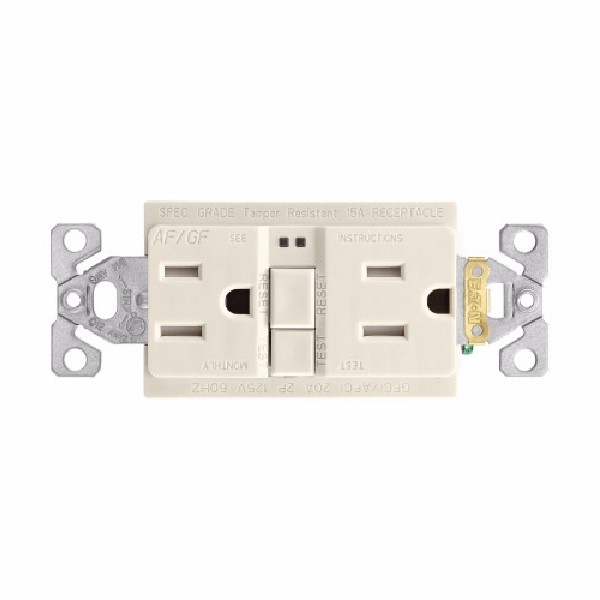 Eaton Wiring Devices TRAFGF15LA-K-L Duplex Receptacle Wallplate, 2 -Pole, 15 A, 125 V, Back, Side Wiring
