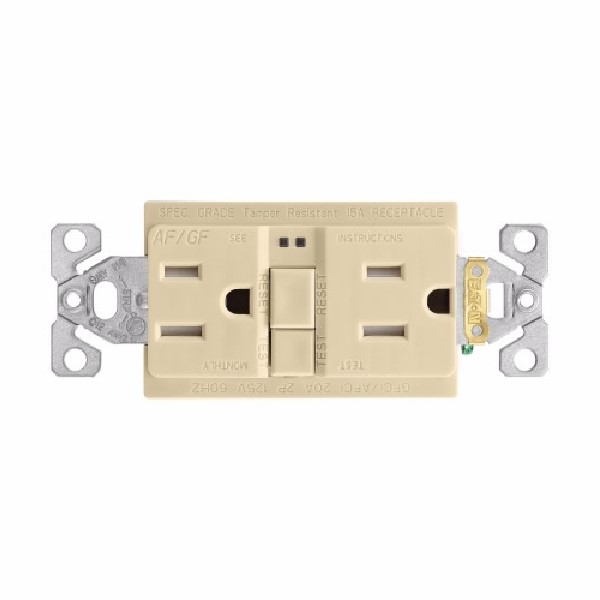 Eaton Wiring Devices TRAFGF15V-K-L Duplex Receptacle Wallplate, 2 -Pole, 15 A, 125 V, Back, Side Wiring, Ivory