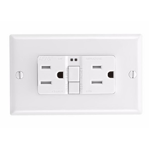 Eaton Wiring Devices TRAFGF15W-K-L Duplex Receptacle Wallplate, 2 -Pole, 15 A, 125 V, Back, Side Wiring, White
