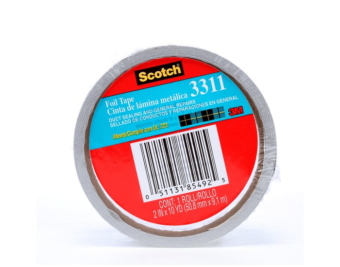 3311-10A Foil Tape, 10 yd L, 2 in W, Aluminum Backing, Silver