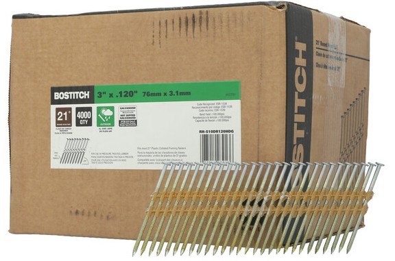 RH-S10DR120HDG Series Framing Nail, Plastic Strip Collation, Galvanized, Ring Shank, 4000/PK, 0.12 in Diameter, 4000 Count, 21 deg