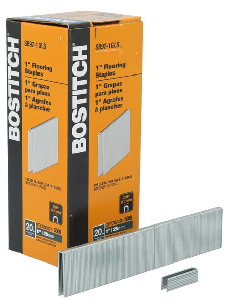 SB97-1GLS Crown Staple, 3/16 in W Crown, 1 in L Leg, 20 Gauge, Steel