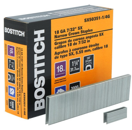 SX50351-1/4G Crown Staple, 7/32 in W Crown, 1-1/4 in L Leg, 18 Gauge, Steel
