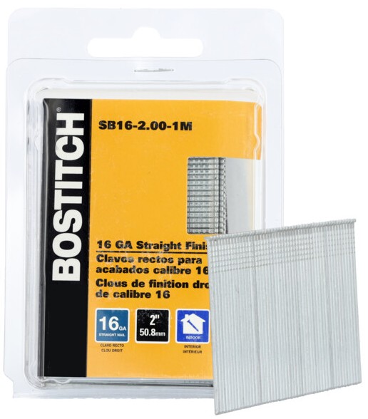 SB16-2.00-1M Finish Nail, 2 in L, 16 Gauge, Steel, Coated, Round Head, Smooth Shank, 1,000 Count, Straight