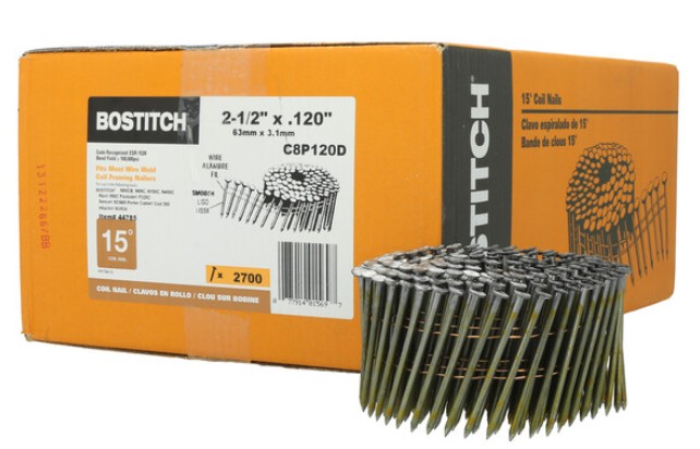 C8P120D Framing Nail, 2-1/2 in L, Steel, Smooth Shank, 2,700 Count, 15 Deg